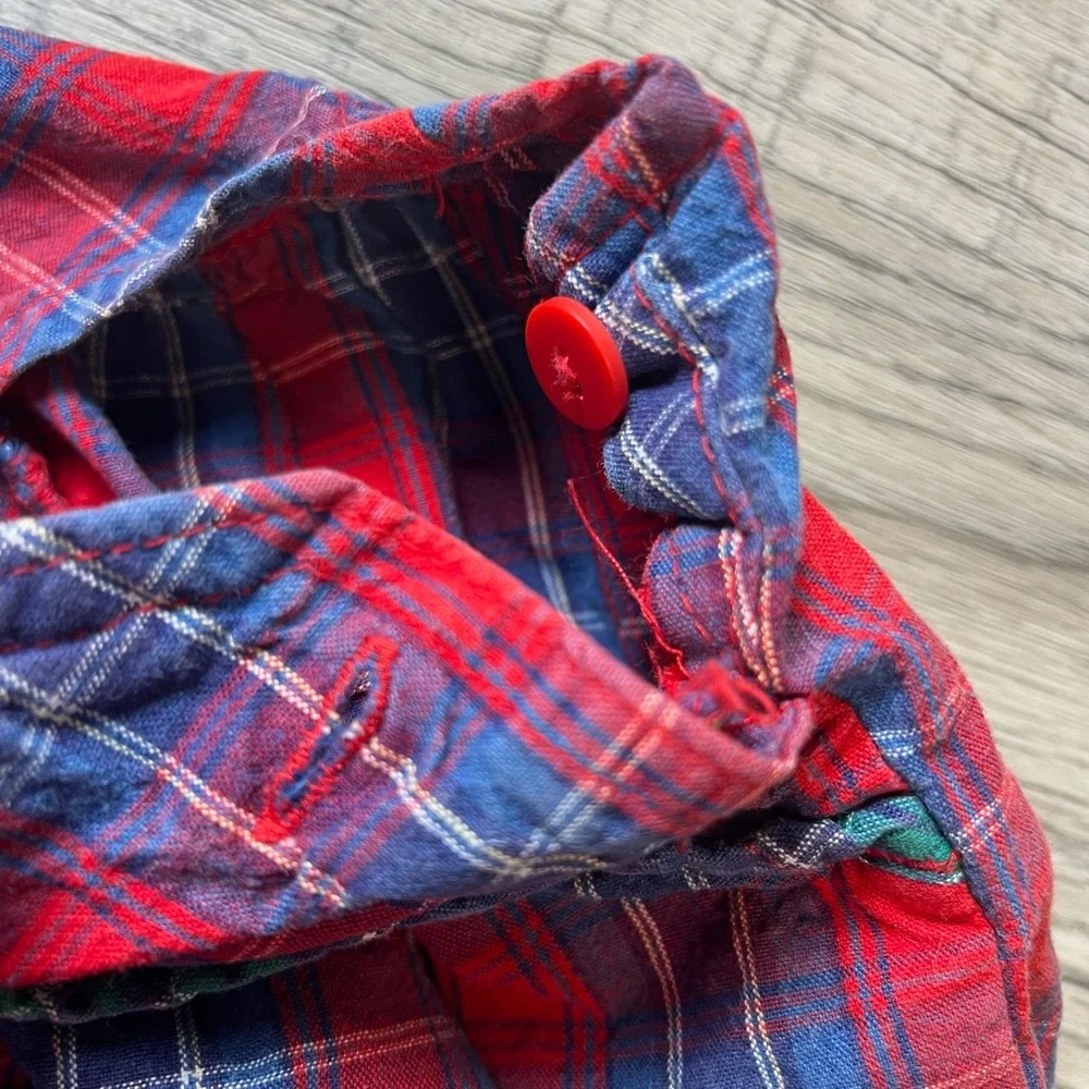 OshKosh‎ B'gosh Overalls Toddler 3T Red Blue Plaid Vintage Made in USA Bibs Bow